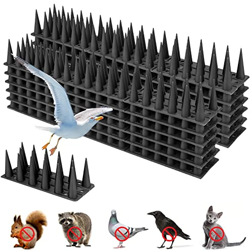 24 Pack 8m Upgraded Bird Spikes, Bird Squirrel Raccoon Cat Fox Pigeon Intruder Deterrent Spikes, Eco Fence Wall Spikes Garden Security Anti Climb, Fence Spikes for Outside Roofs Windows (Black)