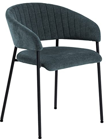 AC Design Furniture Anna Esszimmerstühle 2er Set, Weiche Esszimmerstühle mit Chenille Effekt, Küchenstühle, Lounge Esszimmerstühle mit Armlehnen, Dunkelblaue Polsterstühle mit Schwarzen Metallbeinen