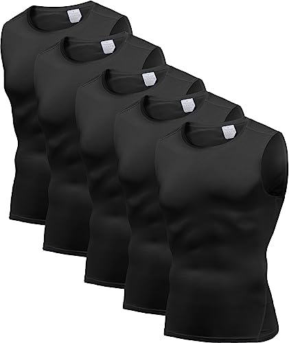 Holure Herren 5er Pack Kompressionsshirt Tank Top Quick Dry Ärmelloses Muskel Shirt Funktionsshirt Schwarz/Schwarz/Schwarz/Schwarz/Schwarz 03-L