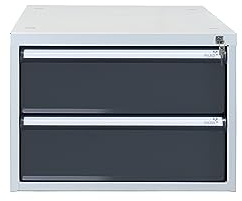 PROREGAL Schubladenbox mit 2 Schubladen für Werkbank Rhino | HxBxT 40x53x70cm | Traglast 60kg | Lichtgrau/Anthrazitgrau | Werkbankzubehör, Baukastensystem, Stahlschublade