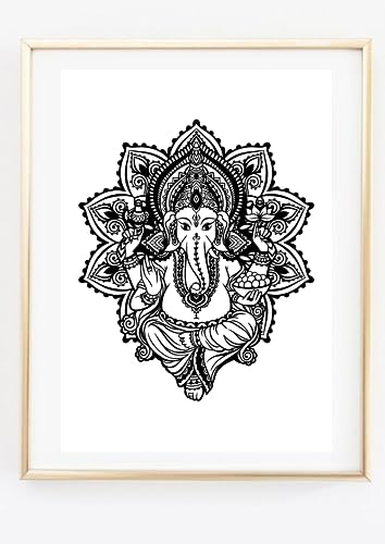 Din A4 Kunstdruck ohne Rahmen - Gott Ganesha - Hindu Yoga Elefantengott Hinduismus Ornament - Druck Poster Bild
