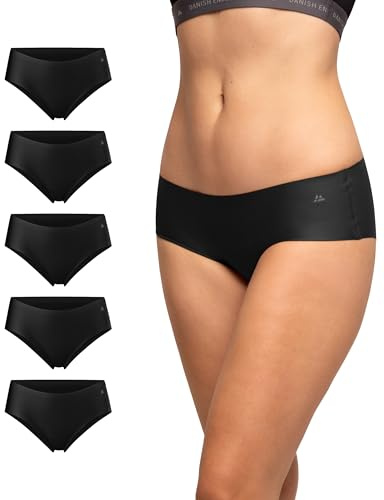 DANISH ENDURANCE Women's Invisible Hipster Panties, Sport Knickers, No-Show Underwear, 3 or 5 Pack, Black 5-pack, M