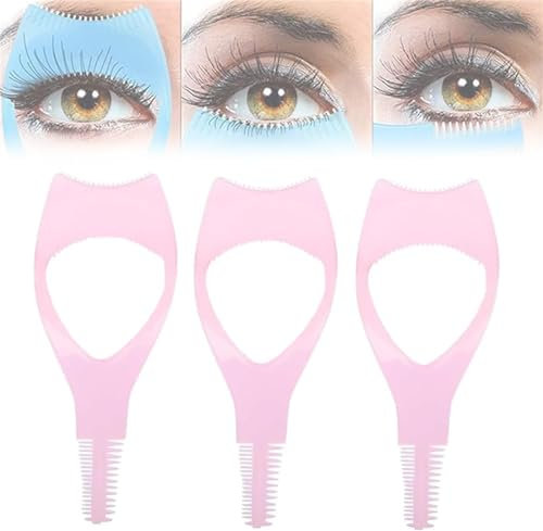 Mascara Shield Applicator Guard 3 in 1 Wimpern Werkzeuge Augen Make Up Eyelid Shield Wimpern Schablone Bürsten Wimperntusche Guide Kamm Tool für Damen Mädchen Anfänger (Rosa*3)