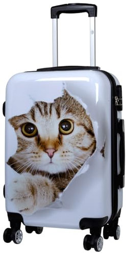Trendyshop365 Handgepäck Koffer Hartschale klein 55 cm - Katze weiß