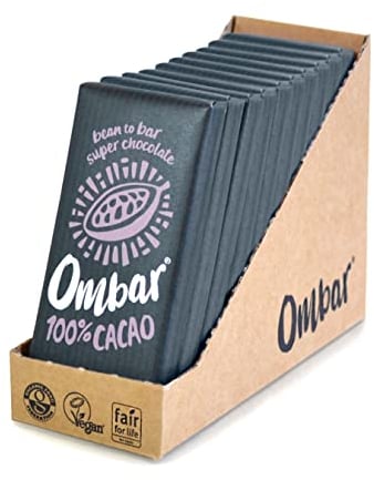 Vegan Chocolate - Ombar 100% Dark Chocolate (70g x 10 Bars) Organic Fair Trade, Dairy and Gluten Free