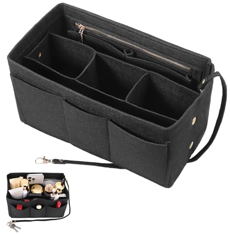 Hejo Handtaschen Organizer, Filz Taschenorganizer, Bag in Bag Organizer, Taschen Organizer Shopper, 27 × 16 × 15 cm Multi-Pocket Handtasche Innentasche für Damen Mädchen (Schwarz, M)