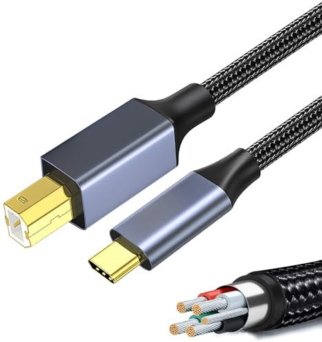Vanpiece 2M USB B to USB C Printer Cable USB Type C Printer Cable Braided Nylon USB Type B 2.0 Data Lead Scanner Cable Compatible with Epson Canon HP Lexmark MacBook Pro/Air iMac XPS ASUS Laptops etc