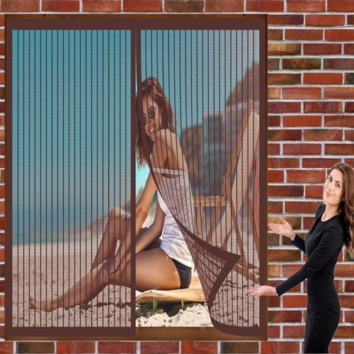 Insektenschutz Fliegengitter Fenster 104 x 130 cm Fliegengitter Fenster Kein Stanzen Erforderlich Easy Install Magnetvorhang für Balkontür Terrassentür, Braun