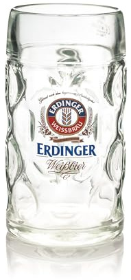 GarageBar | Erdinger 1L Beer Stein | Official Merchandise | 2 Pints/1 Litre Capacity | Perfect for Oktoberfest | Traditional German Beer Stein | Ideal for Home Bar or Man Cave | 1 Glass