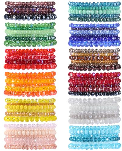 LEGENTLISUR 70 Stück Armband aus Glasperlen Kristallperlen Armband Buntes Perlenarmband Set Handgefertigtes Elastisches Armband aus Runden Glasperlen Schmuckgeschenk für Frauen
