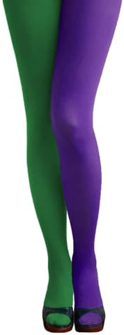 Oblique Unique Sexy Strumpfhose für Damen Grün Lila - Einheitsgröße - Kostüm Accessoire für Halloween Fasching Karneval Motto Party (Strumpfhose Lila-Grün)