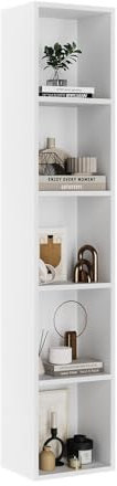 oneinmil Bücherregal, Bücherschrank mit 5 Ebenen, Bücherregal Schmal, Standregal, Modernes offenes Regal aus Holz, für Wohnzimmer, Schlafzimmer, Büro, Arbeitszimmer, 23,5 x 30 x 151 cm, Weiß