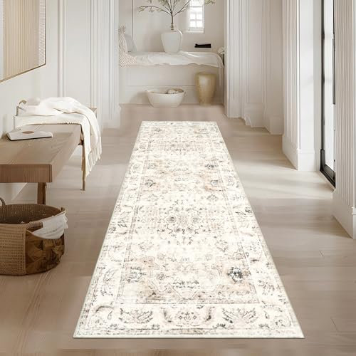 Homcomodar Boho Läufer Teppich für Flur Waschbare Küchen Läufer Teppiche mit Gummirücken Boden Teppich Läufer für Flur Wohnzimmer Eingang(65x240cm)