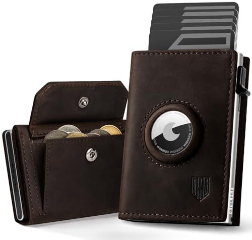 DODENSHA® Airtag Wallet Herren mit XL Münzfach I MagSnap Kartenetui Herren I Smart Airtag Wallet für 10+ Karten I Geldbörse Herren mit RFID Schutz I Portmonee Herren mit AirTag* Fach I BrownSilver
