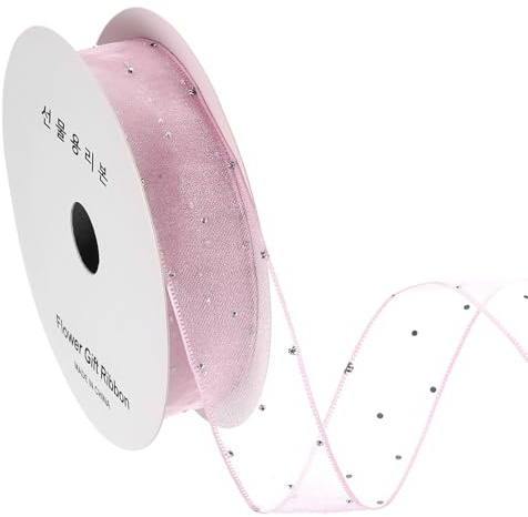 sourcing map Nastro in organza trasparente con strass argentati, 2,5 cm x 9,1 m, per albero di Natale, ghirlande, fiocchi per confezioni regalo, decorazioni per feste, colore: rosa antico