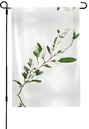 Bandiere da giardino bianche con ramoscello verde selvatico su entrambi i lati, bandiera all'aperto 71,1 x 101,6 cm bandiere per ornamenti da prato