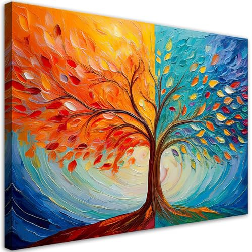 Feeby Leinwand Bilder - Bunte Liebe Baum Abstraktion - Vlies 120x80 cm - Deko Wohnzimmer - Wandbilder Schlafzimmer - Deko Aesthetic - Wand Deko - Leinwand Groß - Deko Zimmer - Leinwandbilder XXL