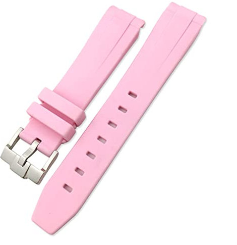 EKINS Für Rolex Hulk mittlere Greenwich-Zeit Milgauss Yacht Master Deepa Gummi Uhrband 19mm 20mm 21mm 22mm Silikongurt(Pink,21mm Rose buckle)