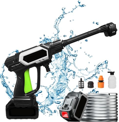 Idropulitrice mobile a batteria 100 bar Idropulitrice portatile con ugello multifunzione 6 in 1, 2 batterie ricaricabili e tubo flessibile da 5 m Idropulitrice a batteria per auto, giardino e patio