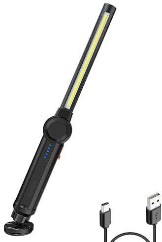 Lampe de Travail LED Rechargeable avec Aimantée et USB Rotation à 360 degrés, Lampe Inspection LED Rechargeable, Lampe D'inspection pour Atelier de Ménage Camping en Plein Air Randonnée (Noir-Z)