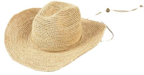 Chapeau de cowboy décontracté en raphia avec ficelle crocheté à la main chapeau de paille pliable pour femme, naturel, Taille unique
