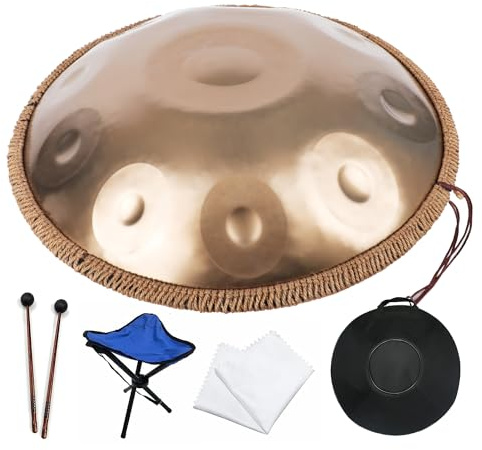 SQSXCKIQ Handpan-Trommel, 22 Zoll, 10 Töne, 440 Hz, Stahltrommel, Schlaginstrument mit Tragetasche für Erwachsene – ideal für Musiktherapie und Entspannung