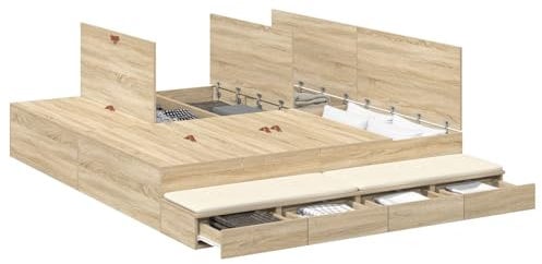vidaXL Stauraum Bettgestell Sonoma Eiche 180x200 cm Holzwerkstoff Mit vielen Schubladen Modernes Design Einfache Montage Indoor Schlafzimmermöbel. Erwachsene Platzsparendes Kompaktes Möbel