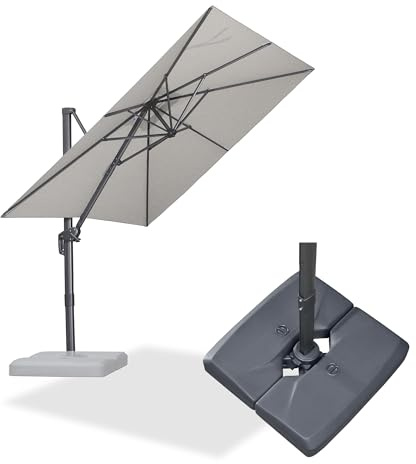 PURPLE LEAF Sonnenschirm mit Schirmständer 250 x 250 cm Ampelschirm aus Acrylimitat Gartenschirm mit Kurbel Gestell Aluminium, Wasserabweisend, UV50+, 360° Rotation, Kieselgrau