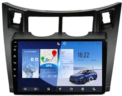 Autoradio pour Toyota Yaris 2005-2012,9'' Android 15 Ecran avec sans Fil Carplay/Android Auto Lien Miroir GPS Radio Bluetooth FM/RDS DSP WiFi SWC USB Caméra de Recul(H4 6G+128G)