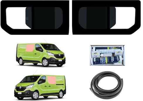 Van Demon Left Hand Sliding Door Opening Window and Right Hand Side Panel Opening Window in Dark Tint Pair with Adhesive Kit and Knock on Trim VY22912#KIT2