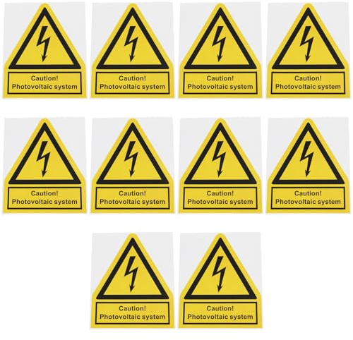 ECSiNG 10 x gelbe selbstklebende Warnaufkleber Caution!, Photovoltaik-Anlage, 10 x 12 cm, für industrielle elektrische Nutzung