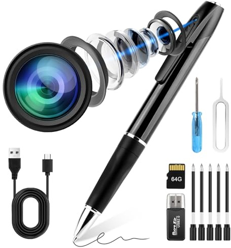 KQoolShuai Mini Spy Camera Pen 1080P Full HD Video Recorder with 64GB Card, USB Charging, Security Surveillance Camera