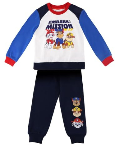 PAW PATROL Trainingsanzug für Jungen, Baumwolle-Polyester, Weiß-Blau-Rot, Größe 98-116, bequem und weich, Sportbekleidung, Jogger