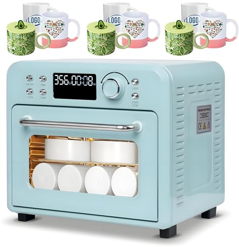 ByBoDi Horno de sublimación de 1400 W Azul con Pantalla Digital, Calentamiento de 360°, Horno de convección Ligero, Horno de convección para sublimación de Vasos, Tazas, Botellas de Agua 16L