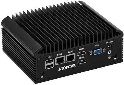 AIOPCWA Fanless Mini PC Industrial Computer N100, 2 x RS232/RS485 COM, 2 x Gigabit RJ45 LAN, Embedded Micro PC, DDR4 Barebone No RAM/SSD/OS, Dual HD Port, VGA, Mini-PCIe, 6 × USB
