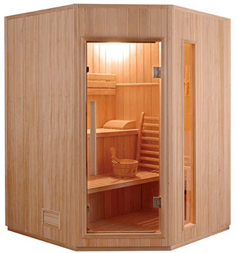 France Sauna - SN-ZEN3CPK - Sauna Vapeur Zen Angulaire - Poêle et Pierre Inclus - Puissance 3,5 KW - 3 Places Pack Complet, Bois