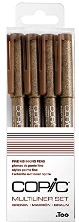 COPIC Multiliner Set, Brown, 4 Fineliner in verschiedenen Strichstärken, Zeichen Stifte mit einer feinen Spitze und wasserbeständiger Pigmenttinte