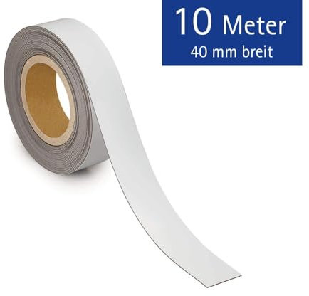 MAUL Kennzeichnungsband 40mm x 1mm | Beschriftbares Band mit magnetischer Rückseite | Vielseitig anwendbar in Büro, Werkstatt, Lager und Küche | Individuell zuschneidbar | 10m Länge | Weiß