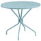 Flash Furniture Mesa de Patio Redonda de Acero para Interiores y Exteriores Oia Commercial Grade 35,25 Pulgadas, Azul Cielo, con Orificio para sombrilla
