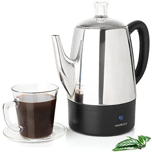 Mixpresso Caffettiera elettrica, caffettiera in acciaio inox - Percolatore da 10 tazze con cestello per caffè