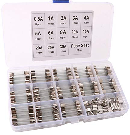FULARR 150Pcs 6X30mm Profesional Coche Vidrio Tubo Fusible Kit: 130Pcs Rapido Soplo Vidrio Fusible + 20Pcs Fusible Clip, con Transparente Plástico Caja