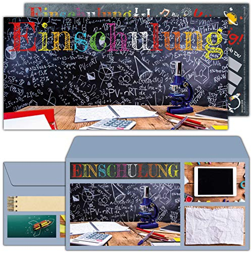 12-er Set Einschulung Einladungskarten mit Umschlag TAFEL - Einladungen für Kinder zum Schulbeginn Schuleingang Schulanfang Karten von BREITENWERK