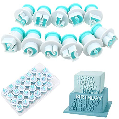 Netspower 26 Teile Buchstaben Ausstechform Ausstecher, Federpresse Fondant Zubehör Tortendeko Backzubehör zum Professionelle Kekse Deko, Kuchendeko Backen Fondant Set für DIY Kuchen Kuchenliebhaber