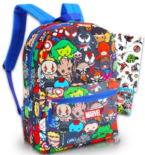 Marvel Kawaii Avengers Rucksack – 40,6 cm Marvel Schulrucksack für Jungen Mädchen Kinder Jugendliche Erwachsene Bundle mit Aufklebern (Marvel Schulbedarf)