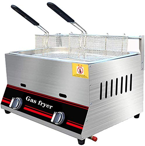 Friteuse à gaz 6L / 12L, grosse friteuse en acier inoxydable avec panier amovible, friteuses à copeaux puissance de feu réglable pour la maison et le commercial