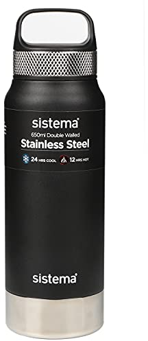 Sistema Hydrate Trinkflasche aus Edelstahl | 650 ml | BPA-frei | Trinkflasche mit doppelwandiger Vakuumisolierung | hält Getränke warm (12 Stunden) & kühl (24 Stunden) | farblich sortiert