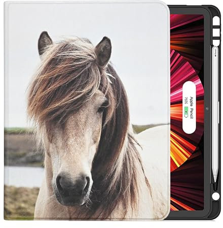 TPACC iPad Air 4 Generation 10.9 Hülle (2020) Leder Smart Folio Case mit Stifthalter, Auto Wake/Sleep Stand Protector Cover (passend für Modelle A2072, A2324 und A2325), schmutziges weißes Pferd