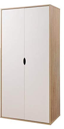 Timber Art Design UK Alton 2 Door Double Wardrobe with Hanging Rail Modern Design Cupboard For Clothes Storage Bedroom Furniture 165 x 79 x 46 cm -White & Sonoma Oak