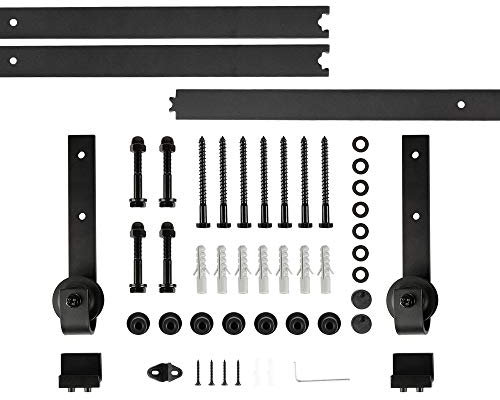 244cm Herraje para Puerta Corredera Kit de Accesorios para Puertas Correderas con Guía de Piso Deslizante Ajustable-Rueda Grande-(Estilo común de tres etapas) instalación de puerta única