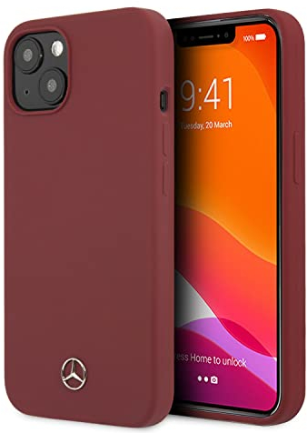 Mercedes-Benz Handyhülle für iPhone 13 in Rot mit Mikrofaser-Innenseite, Silikon, glatt, Kratzfest, einfach anzubringen, stoßdämpfend und charakteristisches Logo, Rot